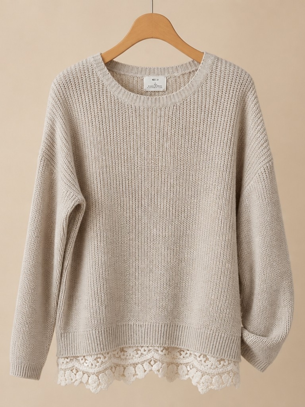 Pins & Needles Cream Lace-Hem Crewneck Sweater